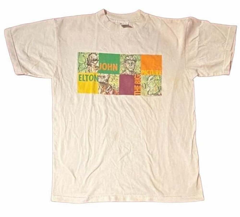 PolyGram Elton John The Big Picture Tour T-Shirt Size L White Graphic Tee